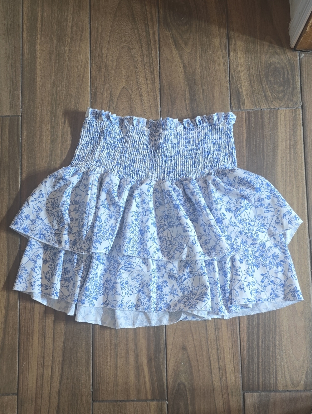 Small Floral Blue Tiered Ruffle Skirt - Women